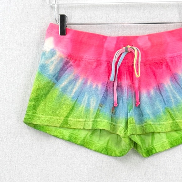 HARD TAIL Tie Dye Terry Shorts Womens XL Pink Green Neon Rainbow Mini Y2K NEW - Picture 3 of 12
